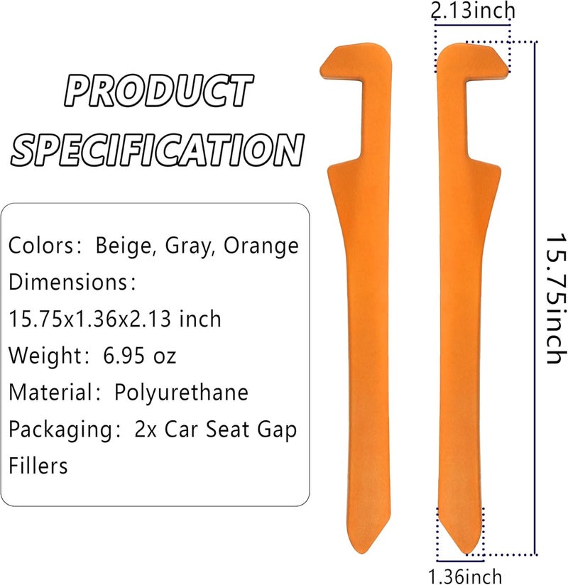 Junecarp Car Seat Gap Filler 2 Pack,Flexible Car Gap Filler Organizer to Stop Items from Dropping,Essential Interior Car Accessories Seat Gap Plug Perfectly Fits Car Gap (Orange) - Image 2